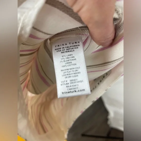 Trina Turk White Monument Pink and Brown Striped Pants Size 14 NWT - Picture 12 of 13